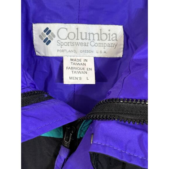 Vintage Columbia Gizzmo Tech Jacket Shell Only Men Teal Black Purple Retro LARGE - Picture 3 of 4